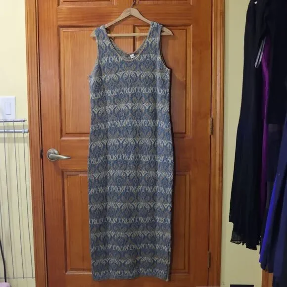 Peruvian Connection Patterned Maxi Dress in Blue and Gold - Picture 2 of 12